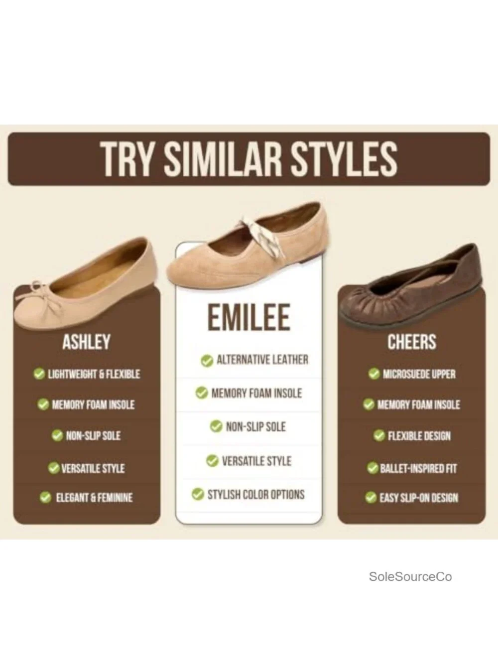 Women's Mary Jane Ballet Flats with Memory Foam Insole, Non-Slip Sole, Elegant